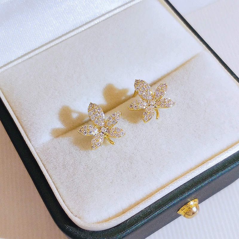 [Jiudoulan] Bông Tai Hình Lá Phong Đính Đá Zircon Sáng Bóng Thanh Lịch Thời Trang Hàn Quốc Dành Cho Bạn Nữ