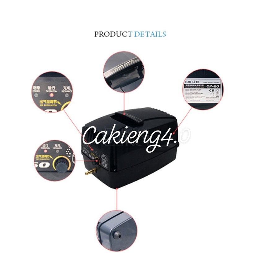 Máy sủi khí oxy tích điện Hailea CP- 60 dùng cho hồ cá koi