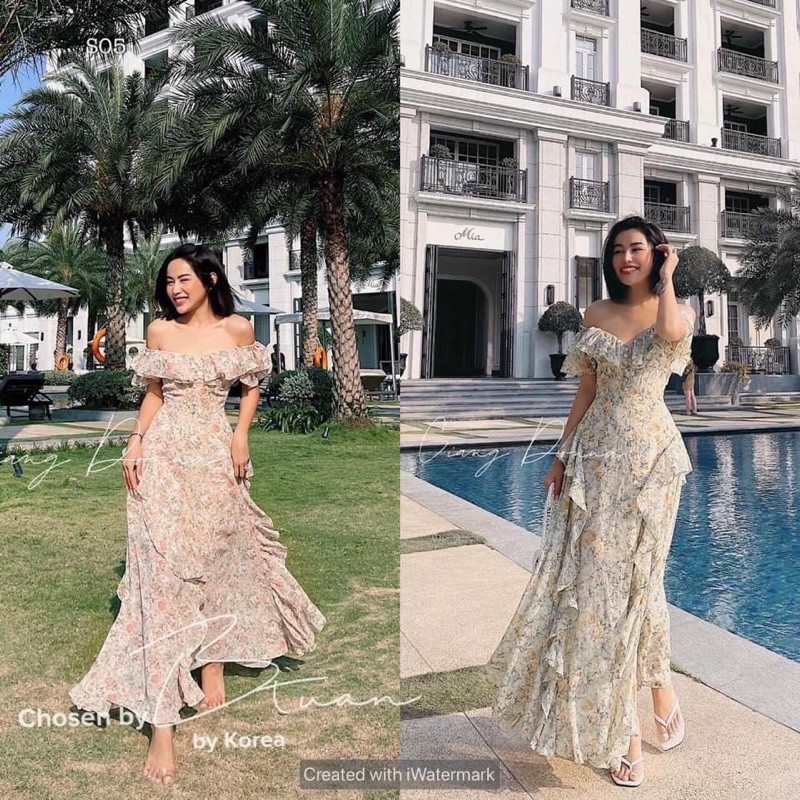 ĐẦM MAXI HOA BÈO BẸT VAI