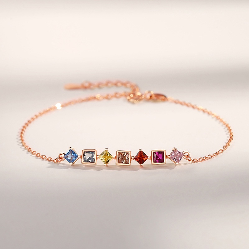 Vòng Tay Bạc S925 Mặt Vuông Nhỏ Đính Đá Zircon Nhiều Màu Sang Trọng Dễ Phối Đồ Thời Trang Cho Nữ