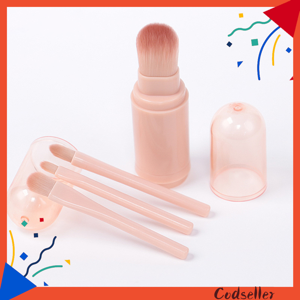 CODseller 4Pcs/Set Telescopic Makeup Brush Four in One Retractable Mini Portable Retractable Multifunctional Mini Blush for Female