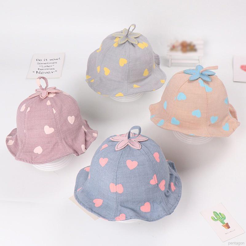 Mũ tai bèo cotton che nắng in họa tiết trái tim thoáng khí phong cách Hàn Quốc xinh xắn cho trẻ em
