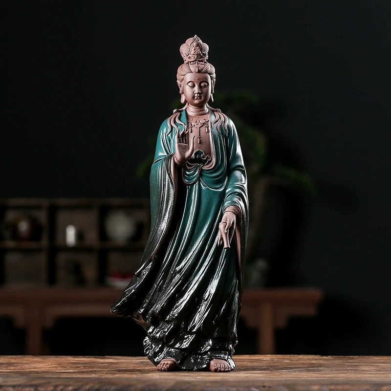 Tượng Quan Âm Bồ Tát cầm bình cam lộ gốm Tử Sa cao cấp - TỰ THANH QUÁN