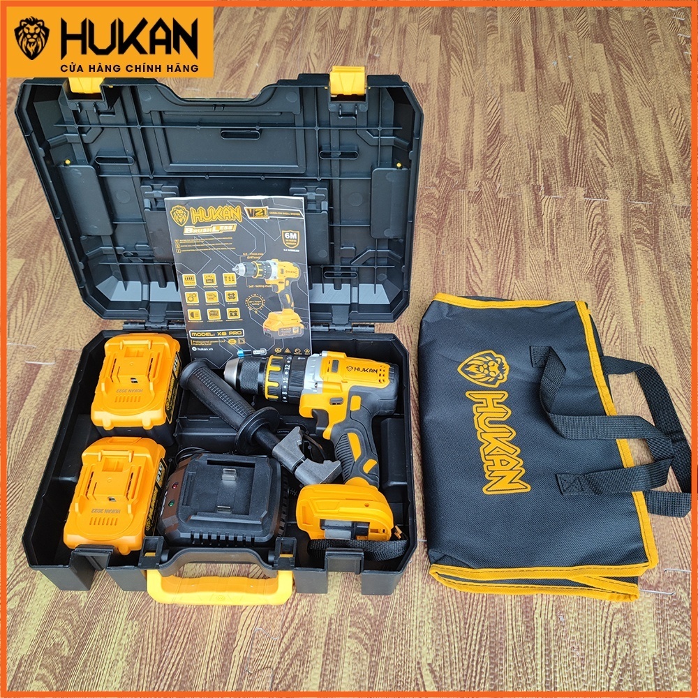 Máy khoan pin cầm tay HUKAN HK - X8  - 21V. Tặng kèm túi đựng. Động cơ không chổi than, bảo hành 6 tháng.