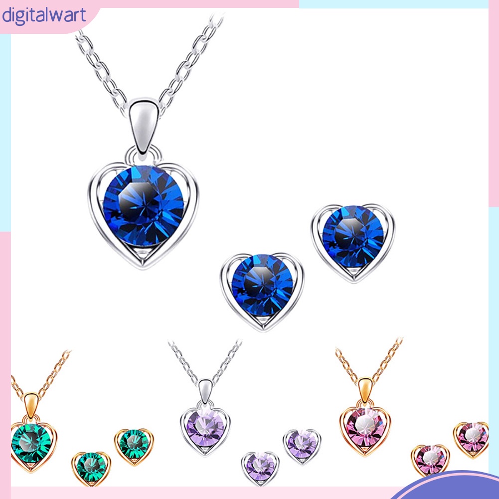 Set Trang Sức Vòng Cổ Và Khuyên Tai Mặt Trái Tim Phối Đá Thời Trang Cho Nữ