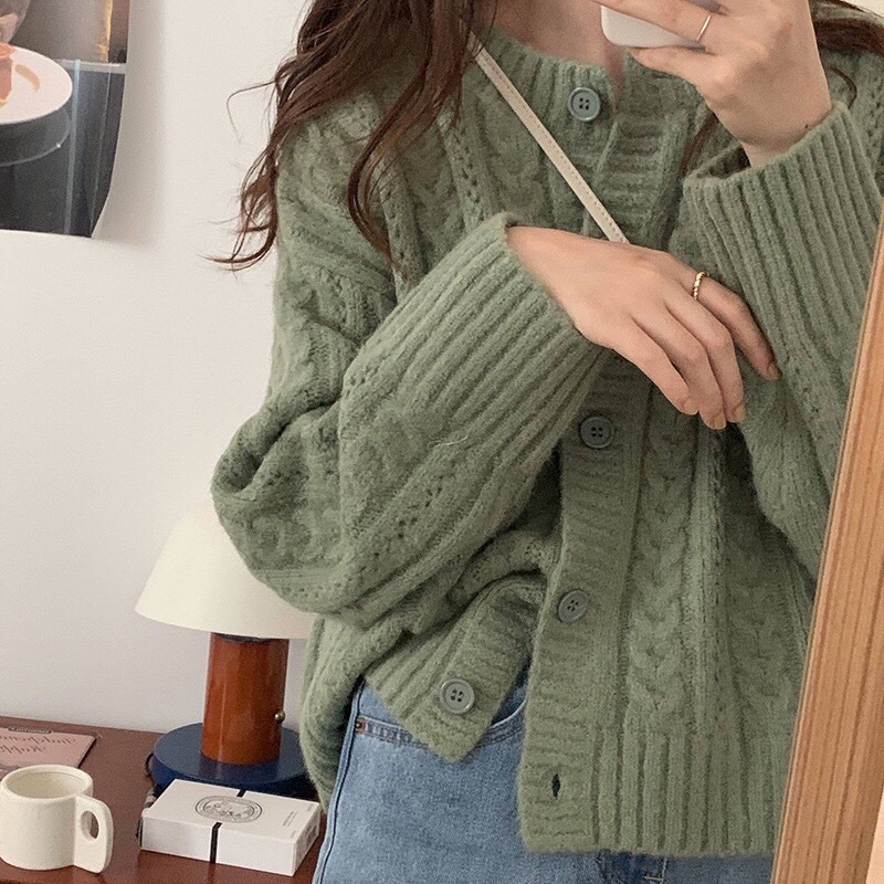 (ORDER) Áo khoác len cardigan xoắn thừng mềm mịn dày dặn cài khuy đơn giản style Hàn Quốc