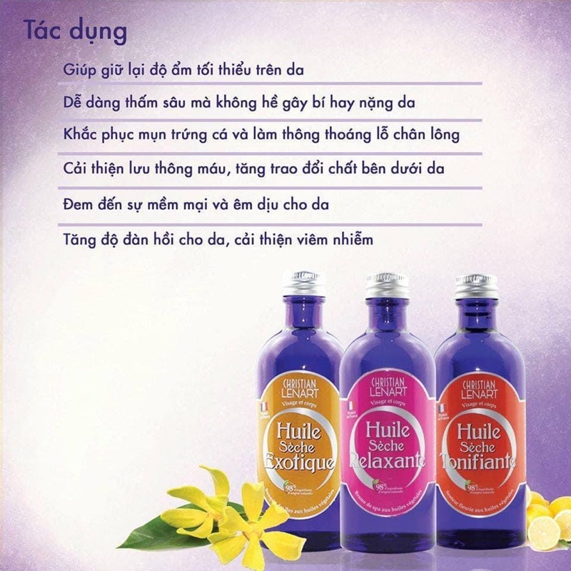 Tinh Dầu Khô Se Khít Lỗ Chân Lông, Căng Bóng Da Christian Lenart Huile Sèche  Pháp Chai Test