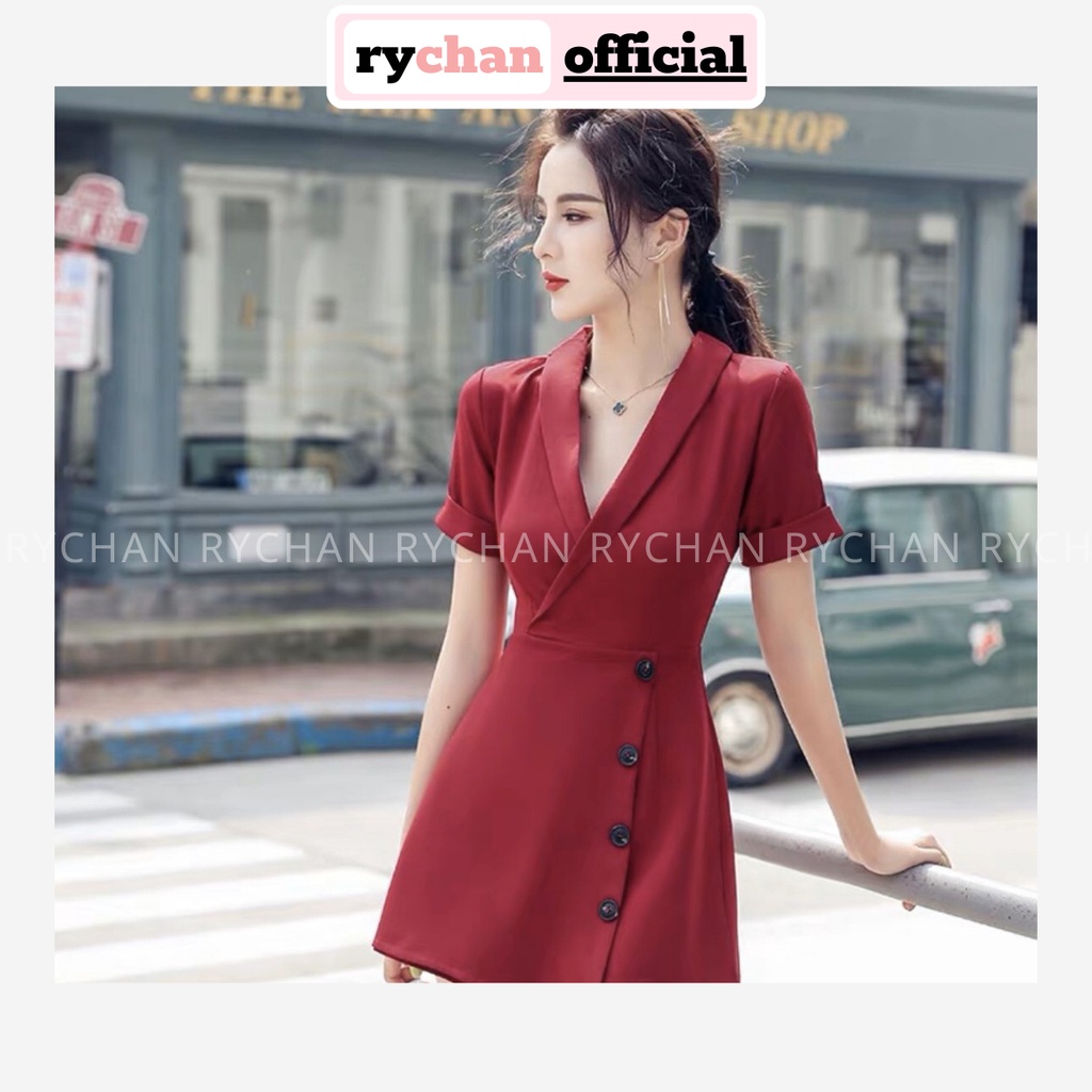 Jum Giả Váy Cổ Vest Đính Nút Tay Ngắn [ẢNH THẬT CUỐI] - JU000