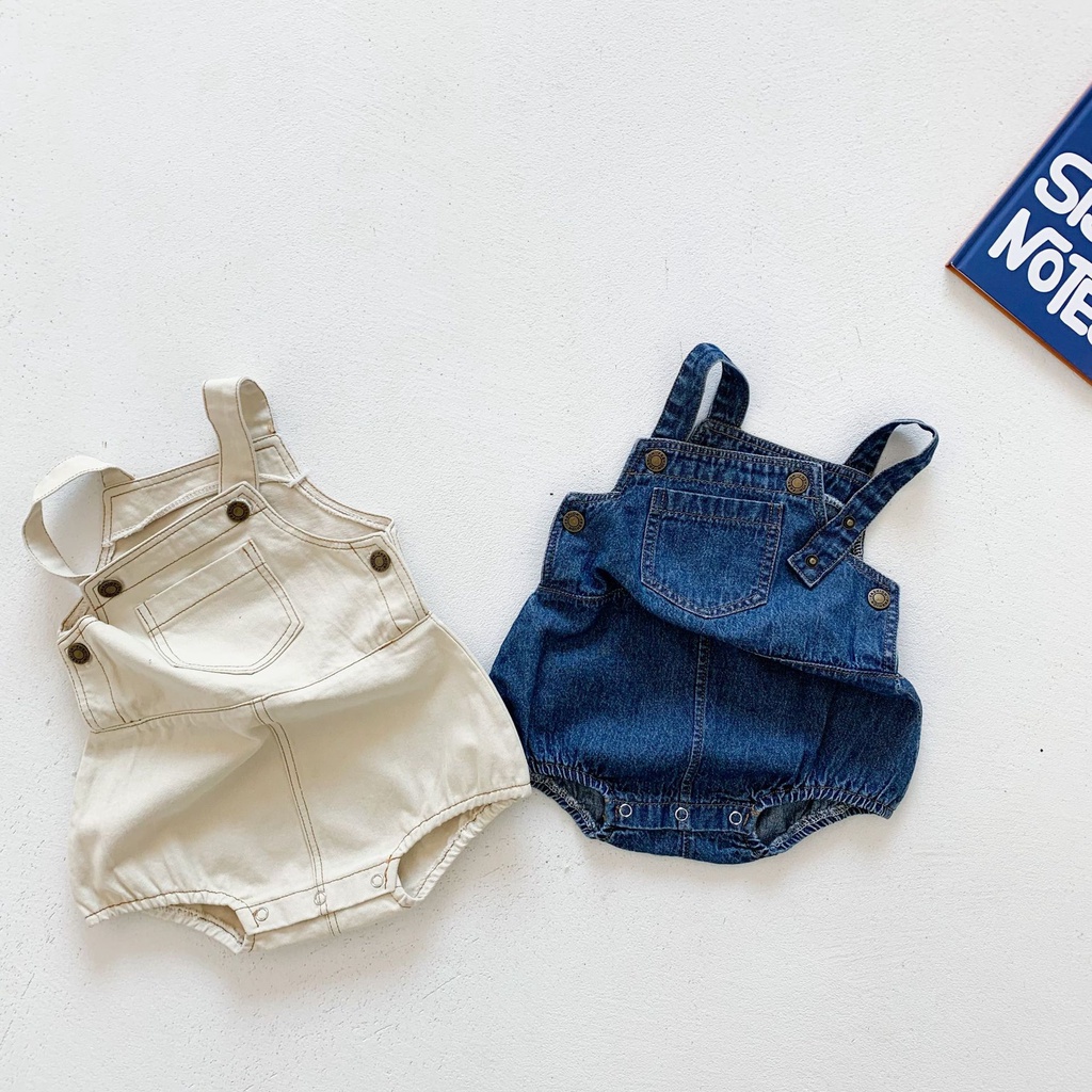 Bộ Áo Liền Quần Vải Denim Cotton Thời Trang Xuân Hè Cho Bé 0-3 Tuổi