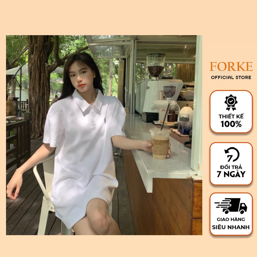 Đầm Polo Suông Tay Bồng Logo Ngực, Váy Nữ Polo Ngắn Body Ngắn Dành Cho Nữ Trơn Cộc Tay Dáng Rộng 2 Màu