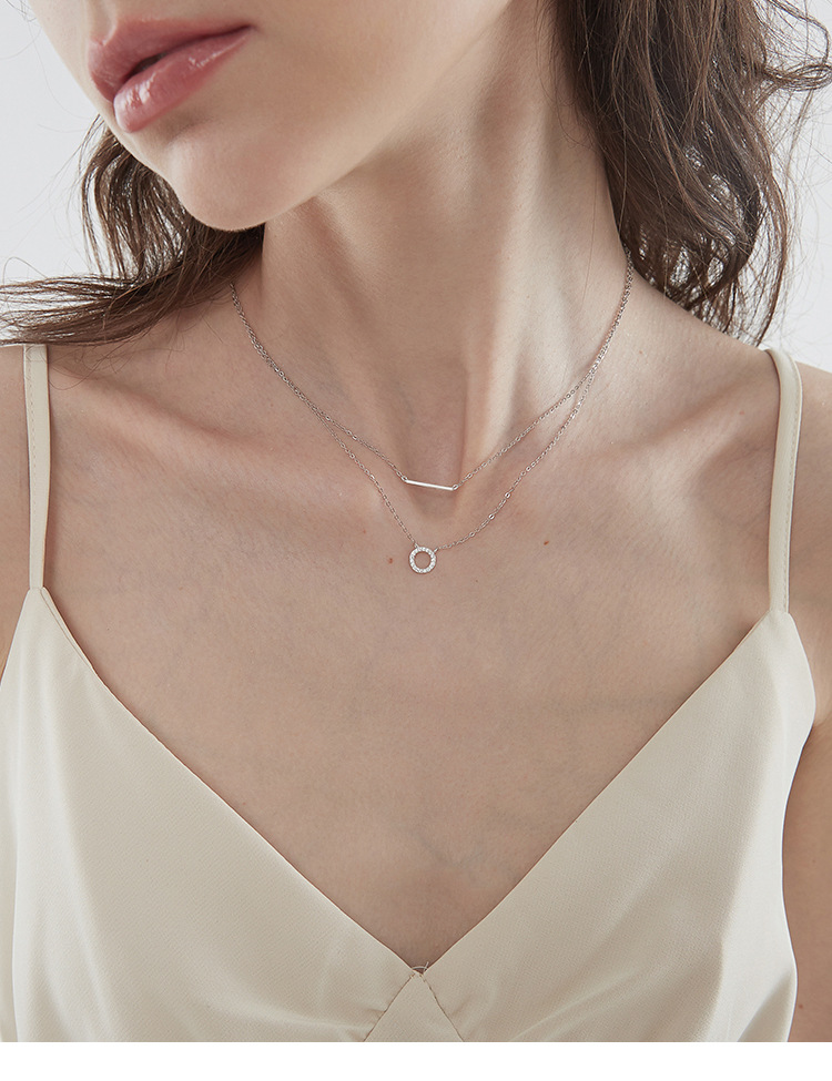 New Double-Layer Simplicity Design Sterling Silver Necklace Female Clavicle Chain Temperament Niche Design Sense Ins Style Pendant