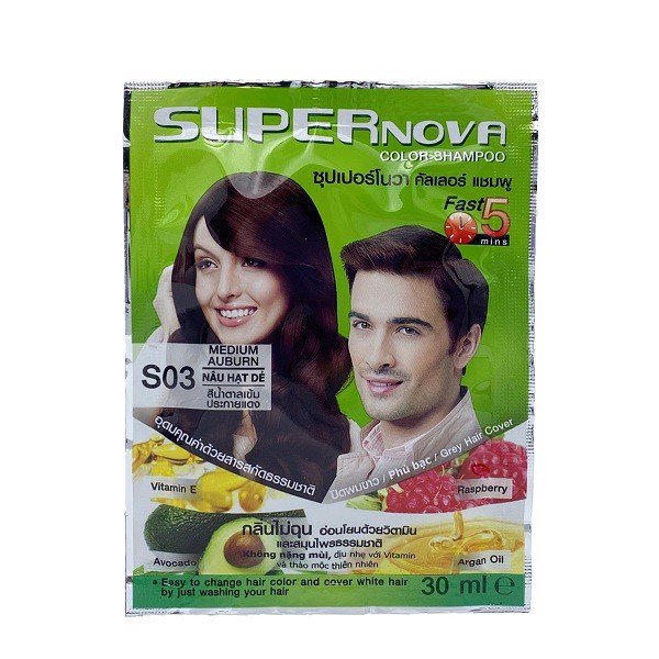 [06gói] Gội Nhuộm tóc phủ bạc 15 phút thảo dược Super Nova Màu Đen, Nâu Đồng, Nâu Hạt Dẻ, Nâu Đen