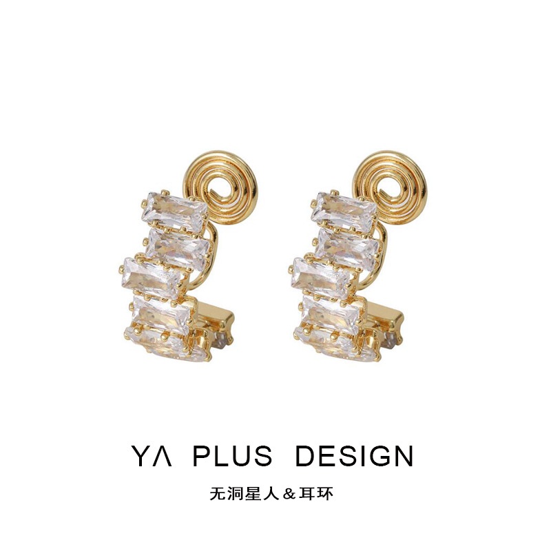 Khuyên Tai Kẹp Hình Vuông Đính Đá Zircon Cao Cấp Không Xỏ Khuyên Đơn Giản Sang Trọng Dành Cho Bạn Nữ