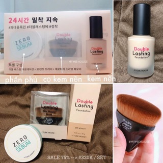 SET KEM NỀN ETUDE HOUSE DOUBLE LASTING + CỌ KEM NỀN + PHẤN PHỦ KIỀM DẦU ZERO SEBUM .o