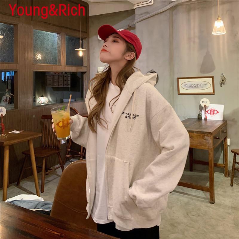 Y & R Áo Khoác Cardigan Có Mũ Trùm Dáng Rộng Dày Dặn Phong Cách Hàn Quốc Hợp Thời Trang Thu Đông bf Dành Cho Bạn Nữ