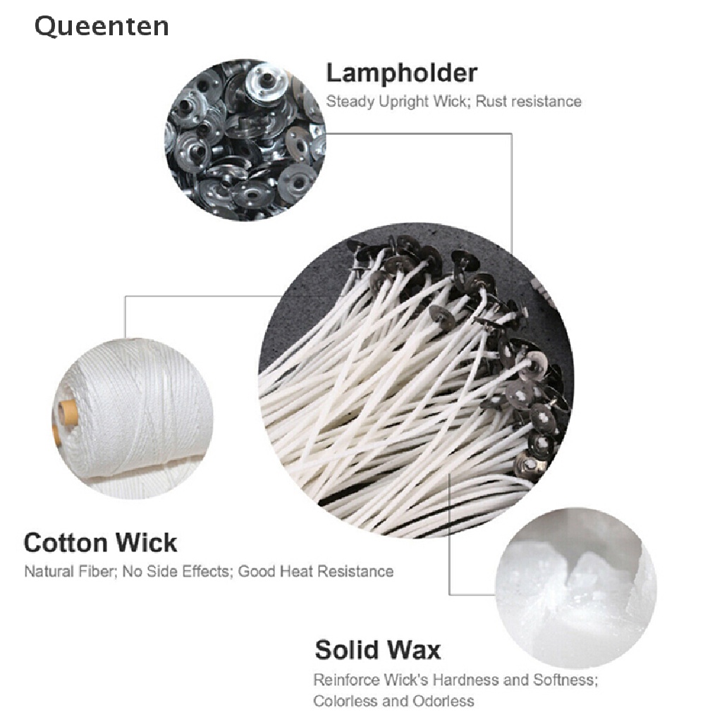 Queenten Set 100 Dây Bấc Nến Lõi Cotton Sáp Bấc Kèm Đế Nến Mới Lạ