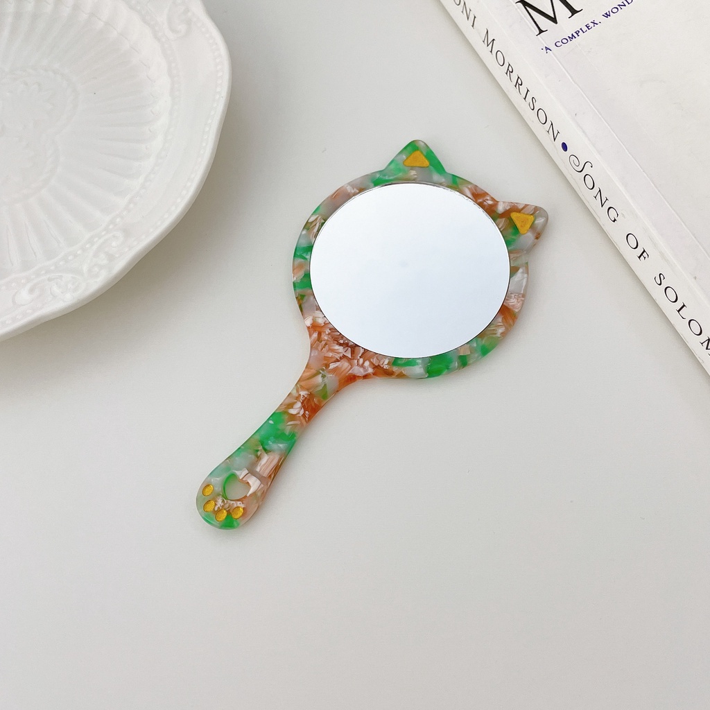 Gương Trang Điểm Cầm Tay Gương Mini Hàn Quốc Hình Mèo Họa Tiết Vân Đá