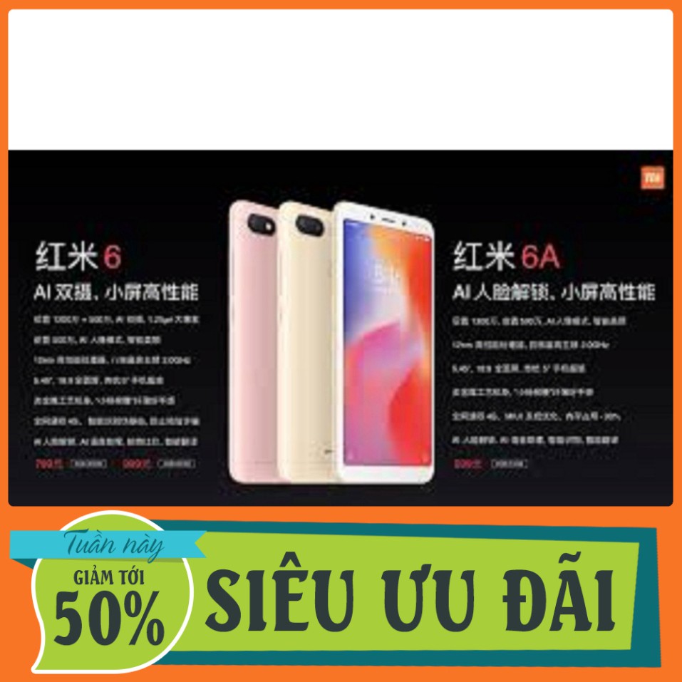 GIÁ SỐC  điện thoại Xiaomi Redmi 6a 2sim ram 3G rom 32G mới Chính hãng, Có sẵn Tiếng Việt GIÁ SỐC