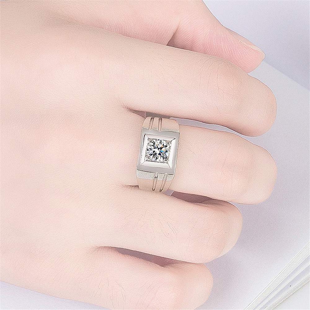 Nhẫn vàng trắng đơn giản thời trang nam nhẫn đính hôn kim cương đá quý trắng