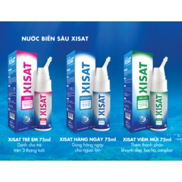 Nước muối biển sâu xịt mũi XISAT chai 75ml 3 loại Người lớn (xanh dương) - Trẻ em (hồng) - Viêm mũi (xanh lá)