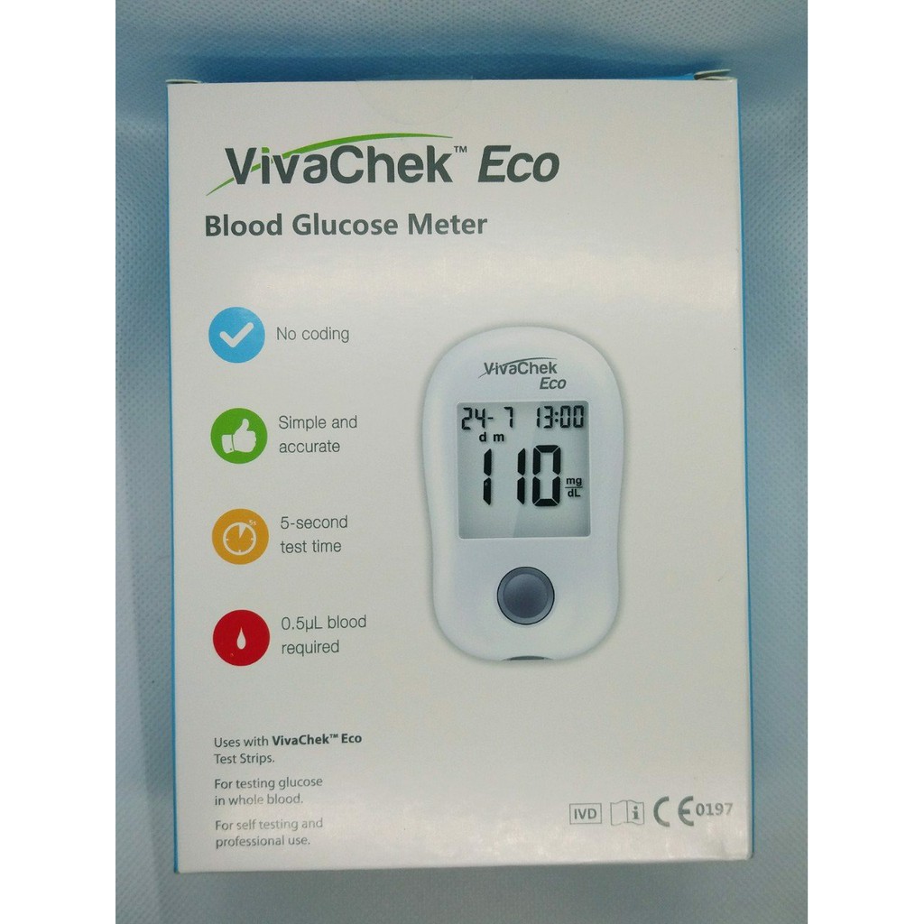 Máy đo đường huyết VivaChek Eco Mỹ tặng kèm 25 que + 25 kim chích