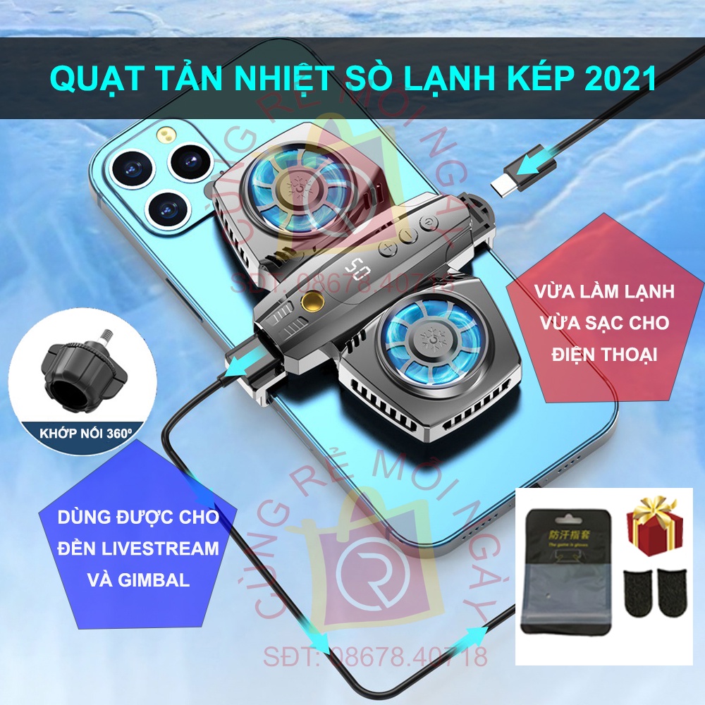 Quạt tản nhiệt điện thoại sò lạnh kép K4 - Sò lạnh bán dẫn làm mát tức thì dùng cho đèn livestream và gimbal