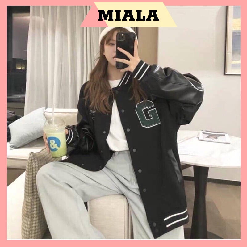 Áo khoác bomber G Jacket vải nỉ phối tay da, áo bomber bóng chày nam nữ unisex form rộng. MIALA