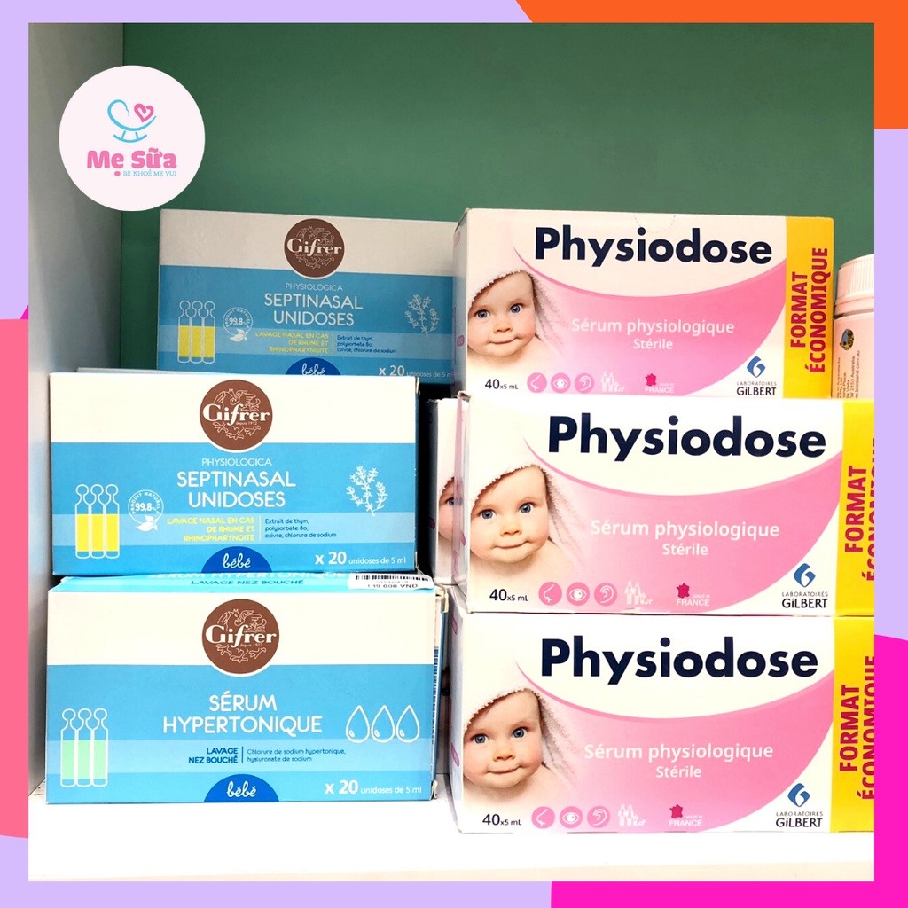Nước Muối Sinh Lý Gifrer - Physiodose Pháp Tép Hồng/ Xanh/ Vàng Cho Bé Từ Sơ Sinh
