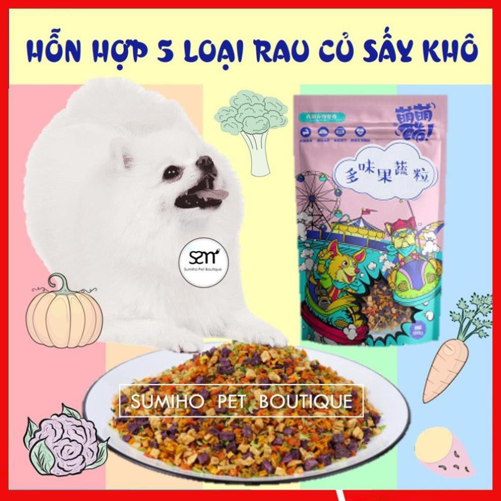 Rau củ sấy khô cho chó mèo (Khoai, bắp cải, bí đỏ, cà rốt, bông cải) dùng trộn cơm hoặc hạt