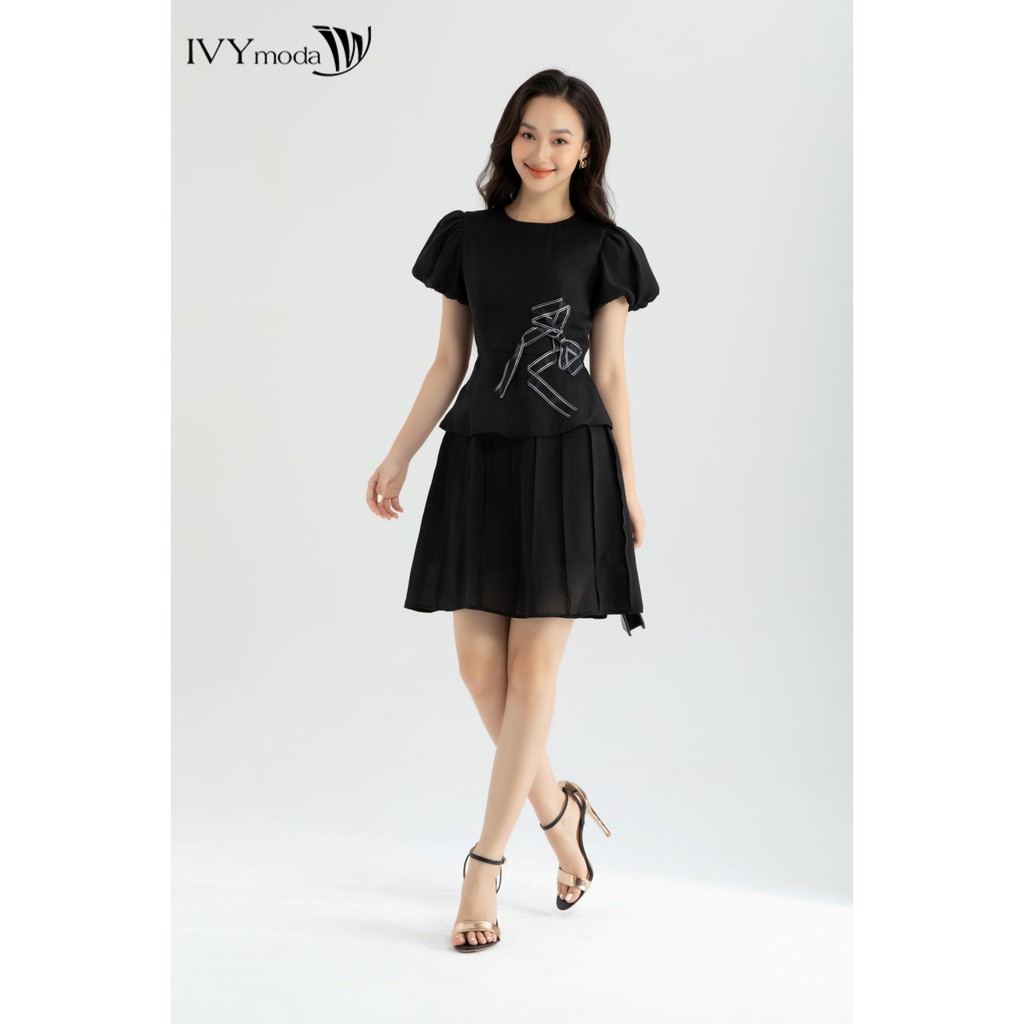 Đầm voan đính nơ thiết kê IVY moda MS 48B8614