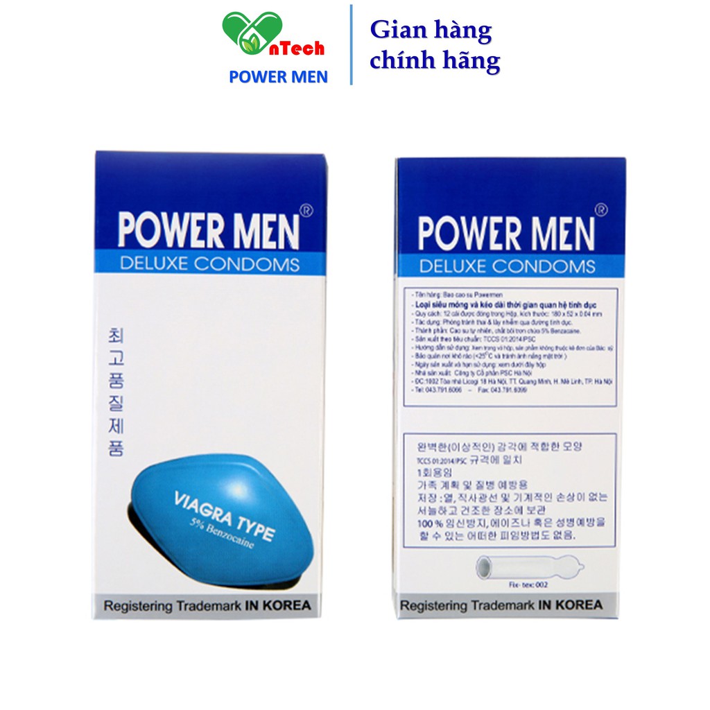 [POWERMEN] Bao cao su POWER MEN VIAGRA TYPE siêu mỏng trơn nhiều gel bôi trơn chứa 7% Benzocain siêu kéo dài thời gian