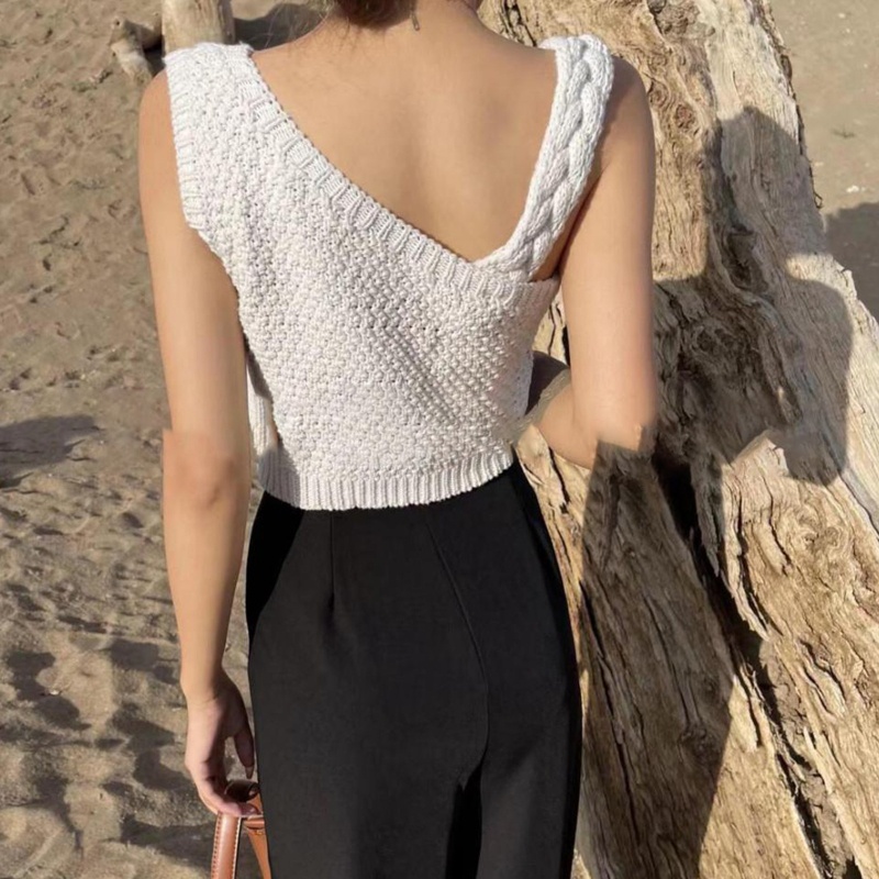 Áo Crop Top Len Không Tay Vạt Xéo Gợi Cảm Cho Nữ