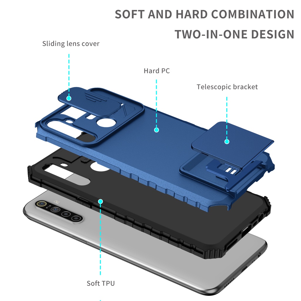 Ốp Điện Thoại Nhựa Cứng Có Giá Đỡ Dạng Đẩy Bảo Vệ Camera Cho OPPO Realme 9i / 7i / 5 / 5i / 5s / 6i / C17