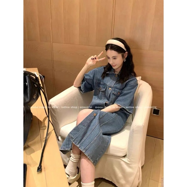 Đầm jean dáng sơ mi suông, Váy bò demi form suông siêu hot