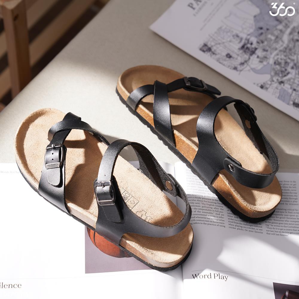 Sandal quai chéo đen đế ép 360 BOUTIQUE lịch lãm, thời trang - DEPCN011