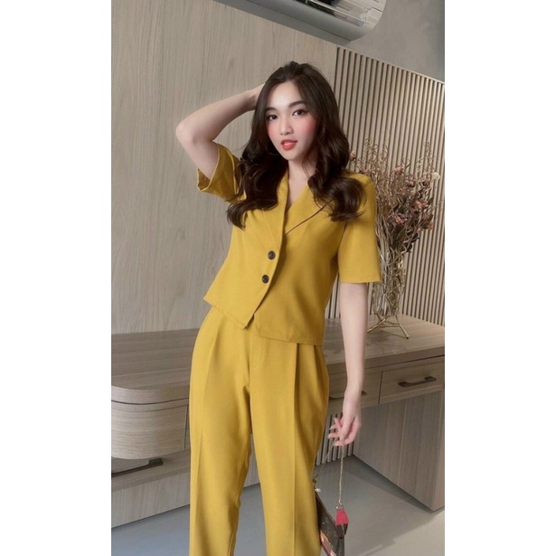 (Free ship) Mẫu Đồ Công Sở --- Sét Cotton Lạnh Áo Tay Lỡ Phối Quần Âu Cùng Màu UP VLTN Shop