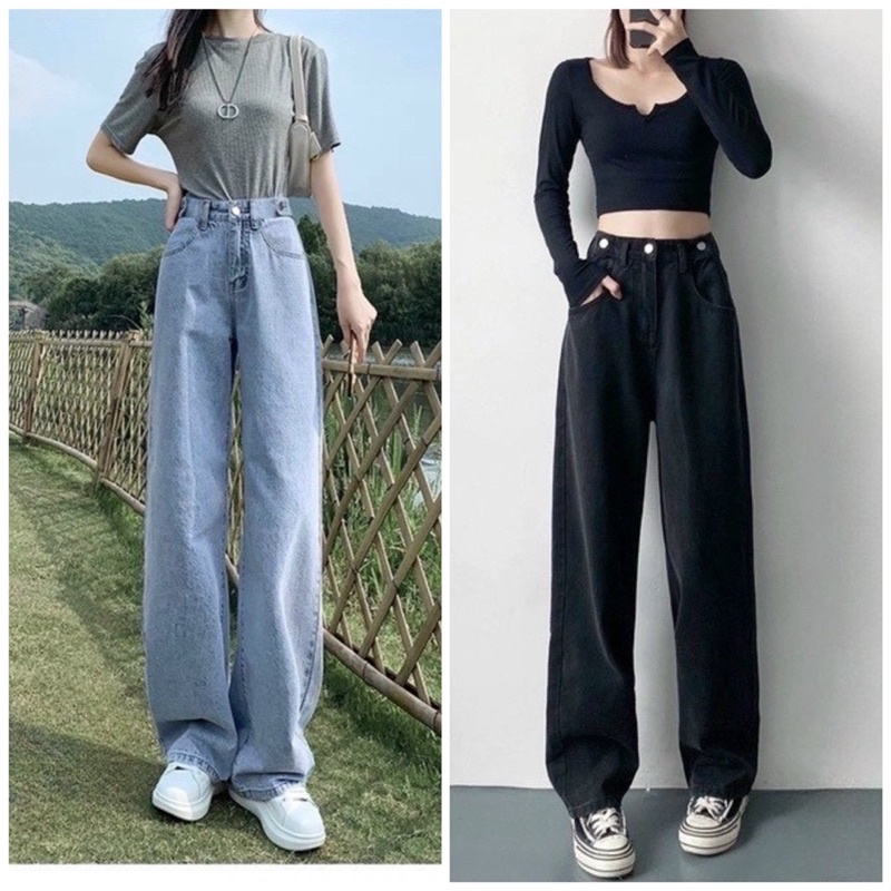 Quần Baggy Nữ Bigsize Jean Lưng Cao 2 Nút Ống Suông Rộng Chất Dày Dặn Form Đẹp Size Đại Đến 80kg