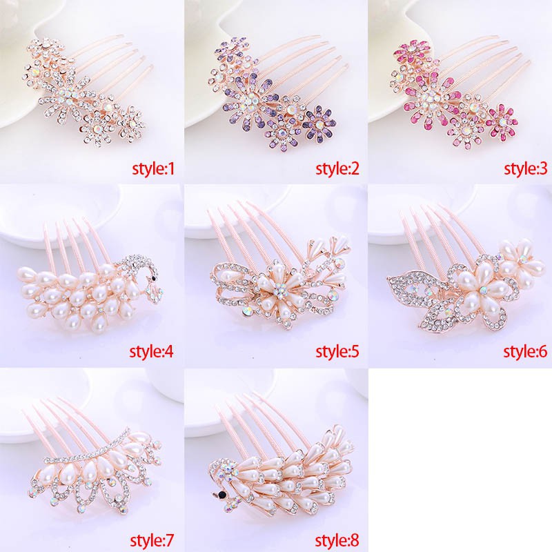 Cài tóc họa tiết hình hoa đính đá thời trang