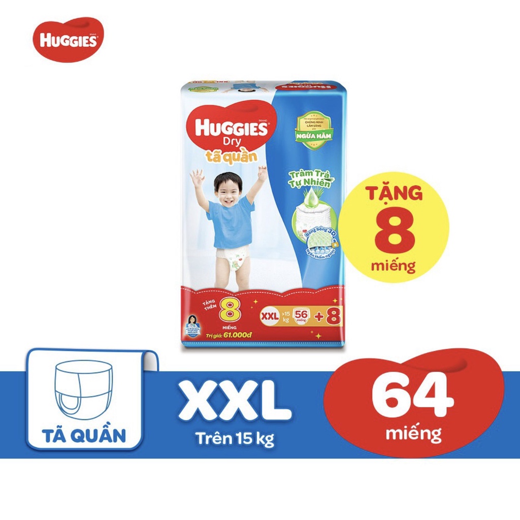 Bỉm Huggies quần tràm trà tư nhiên đủ size M74/L68/XL62/XXL56(Bao bì mới)