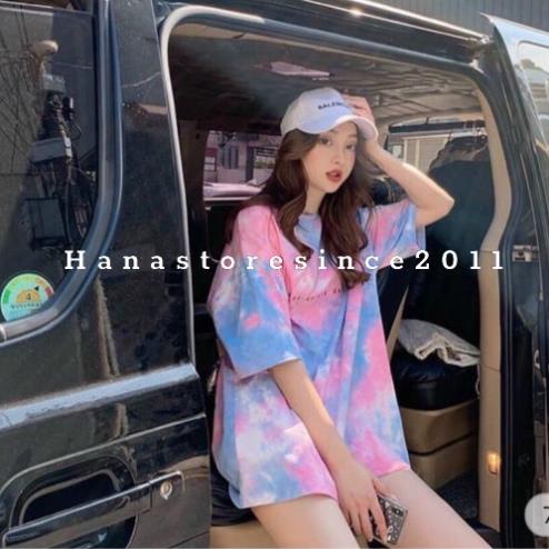 Áo thun tay lỡ / Áo Phông Loang Hồng Xanh màu nhiệt đới Nam Nữ Unisex freesize < 65kg kèm ảnh thật và video !
