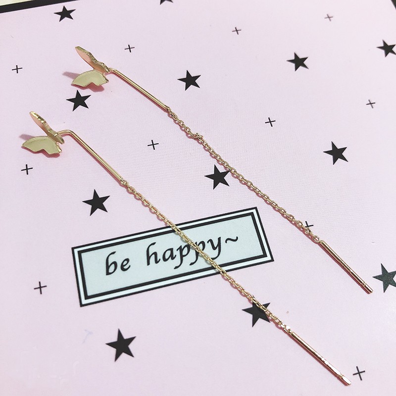 Đôi khuyên tai RINHOO dáng dài trang trí bươm bướm phong cách xinh xắn dành cho nữ