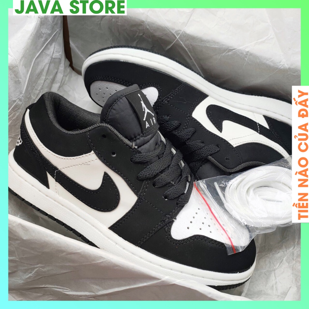 Giày jordan cổ thấp nam nữ, Giày JD1 panda đen trắng da lộn thời trang nam nữ full box