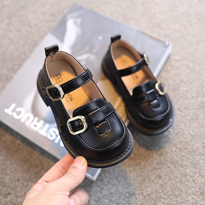 Giày búp bê bé gái kiểu dáng vintage hai khoá đế dẻo chống trơn trượt