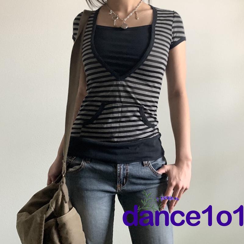 ✫Ex✤Áo Thun Tay Ngắn In Họa Tiết Kẻ Sọc Thời Trang Mùa Hè Cho Nữ