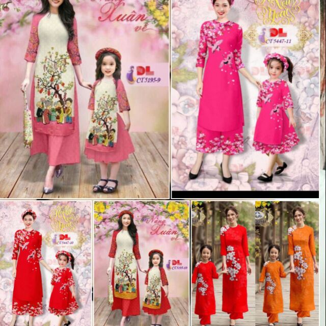 Set áo dài mẹ bé diện Tết cực đẹp (hàng chuẩn ảnh)