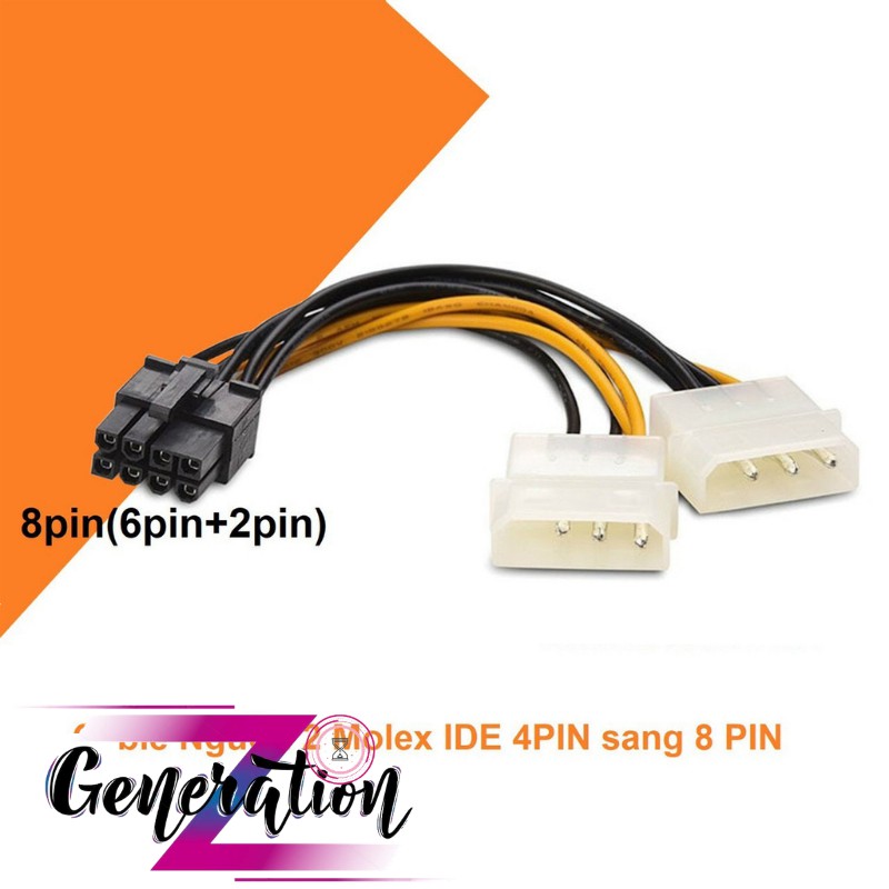 Cáp nguồn 2 Molex IDE 4 PIN sang 8 PIN