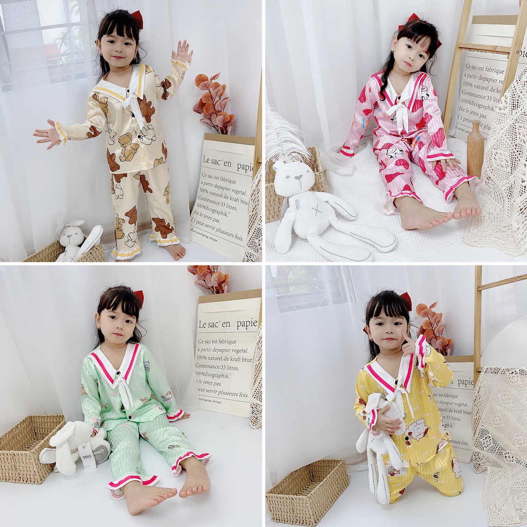 Set Quần Áo Ngủ Dài Tay Pijama Lụa Dành Cho Bé Gái - BPN18