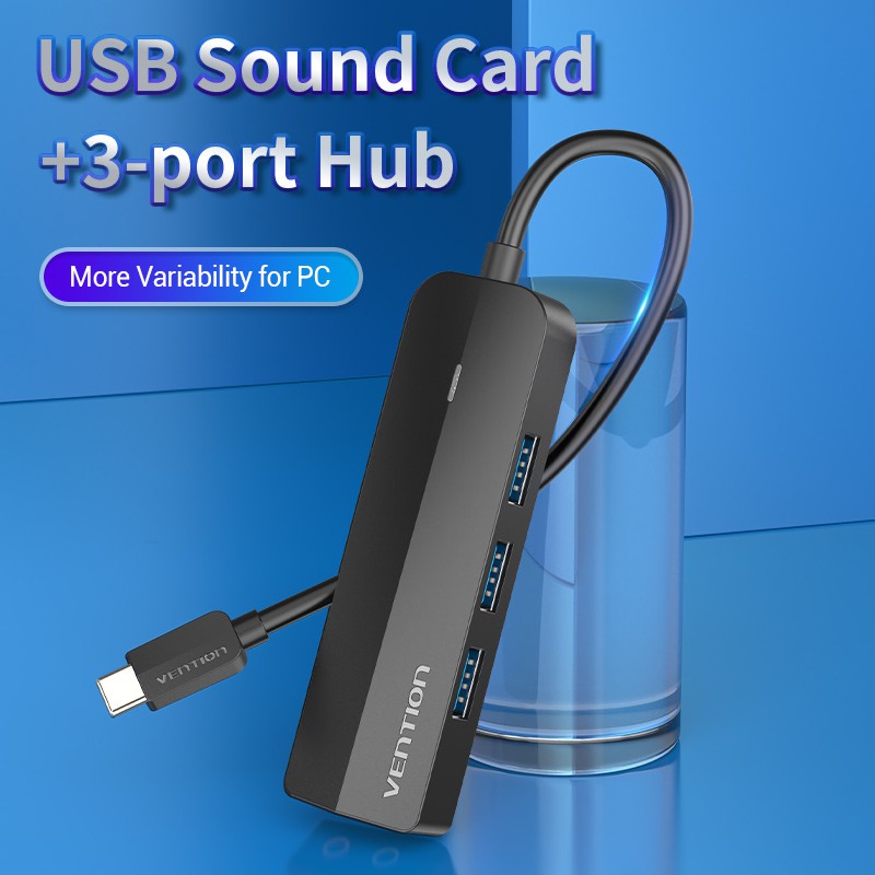 Bộ Sạc Vention USB C HUB Loại C Sang USB 3.0 / Micro B Với Trạm Cắm Âm Thanh Nổi Bên Ngoài Cho Máy Tính Xách Tay