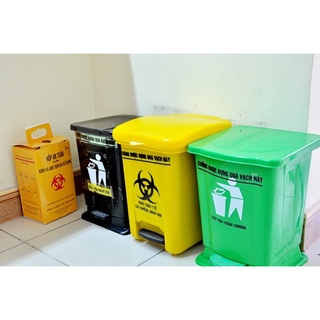✅ Thùng rác nhựa thùng đựng rác y tế, thùng rác đạp chân nhỏ màu vàng xanh đựng rác và chất thải y tế
