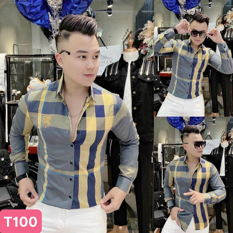 Áo sơ mi nam karo chất liệu cotton đẹp màu xanh kem họa tiết karo kiểu dáng hàn quốc mới HAVADO9 đẹp